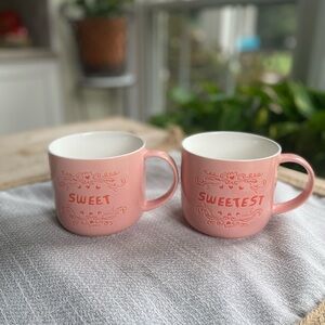 Opalhouse Stoneware Pink Sweet + Sweetest Coffee Tea Mugs Pair 3.5” T x 3.75” W